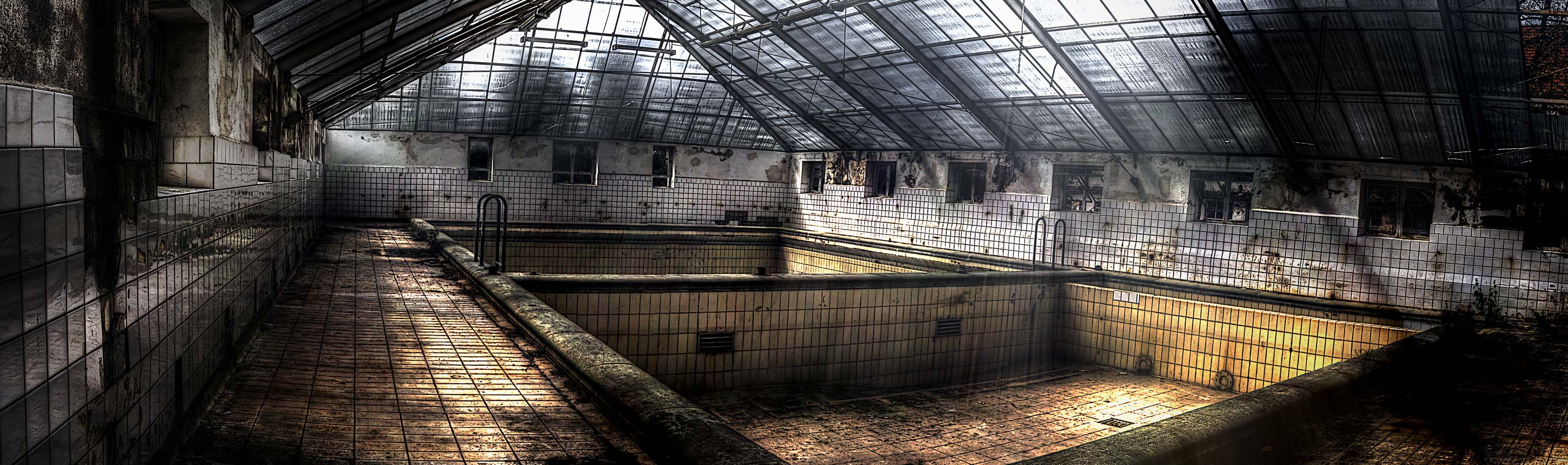 pool in abandoned city